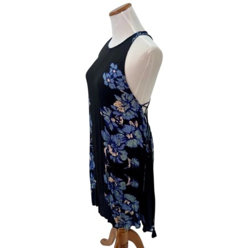 Free People Blue Floral Print Lace Up Sides Slip Dress - Picture 6 of 16